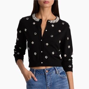 Alice + Olivia Dollie Embellished Stretch-Wool Cardigan